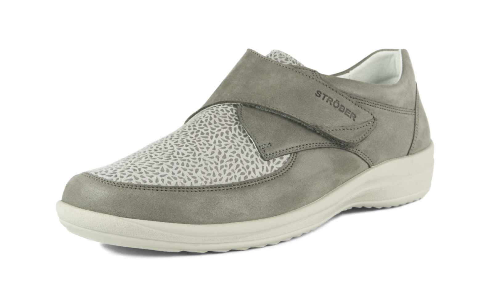 Der MURIEL SP NubukPerlato+StretchDrop in borke+marmor ist elegant von der Seite abgebildet, zeigt seine weiche Oberflächenstruktur und stilvollen Details.