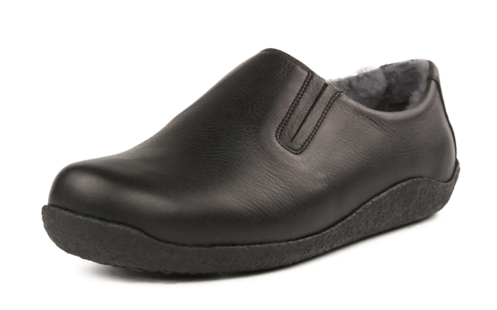 VANISA NappaSoft in Schwarz mit Lammfellfutter, seitlich positioniert auf einem neutralen Hintergrund. Bequemer, hochwertiger Schuh für stilsichere Auftritte.
