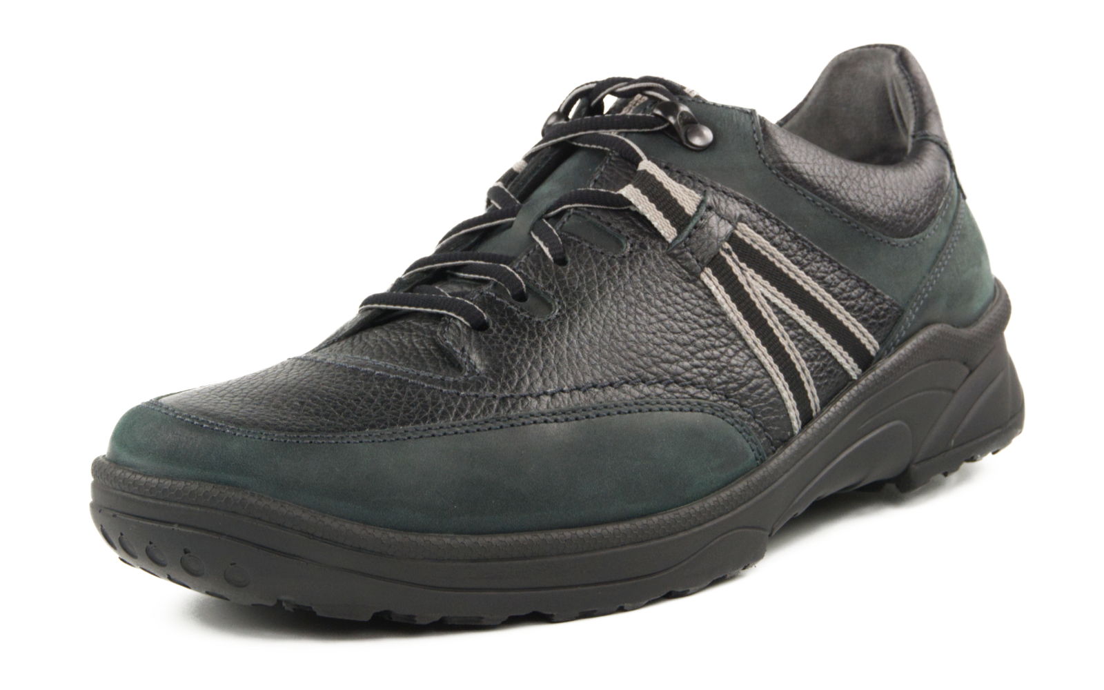 Schwarzer SAMIR Fettnubuk + SoftCalf Schuh, elegant und bequem, von oben sichtbar mit feinen Details und robustem Material.