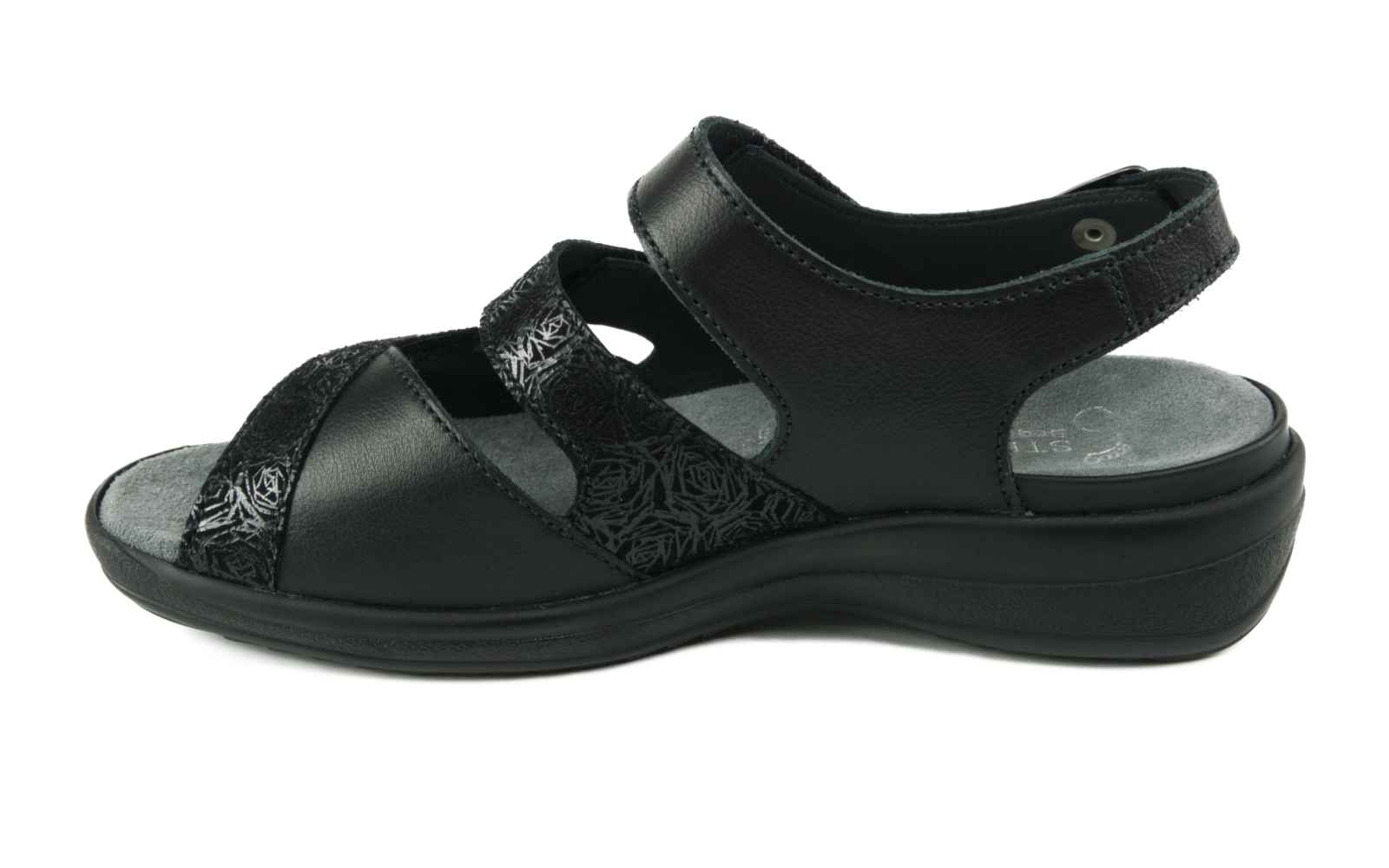 HEDWIG Nappa+VelourStruktur in schwarz HEDWIG Nappa+VelourStruktur in schwarz, elegant und stilvoll, präsentiert auf einem neutralen Hintergrund.