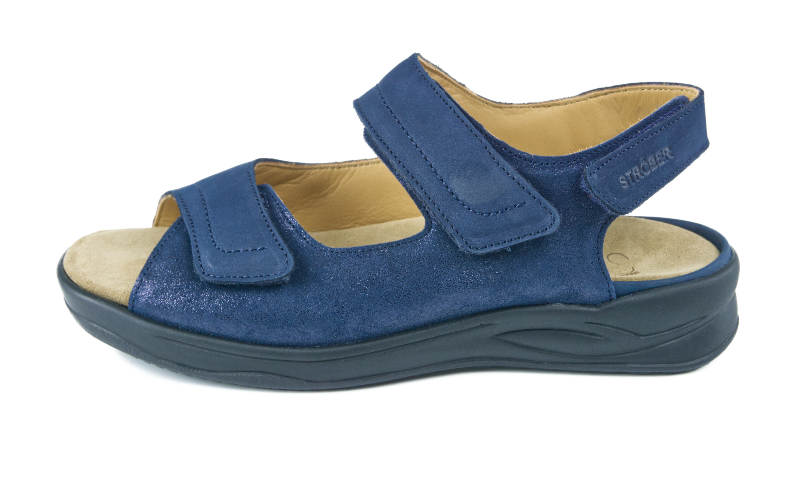 KIRA Nubuk+Velour Struktur in marine, seitlich auf einem weißen Hintergrund präsentiert, mit elegantem Design und hochwertiger Verarbeitung.