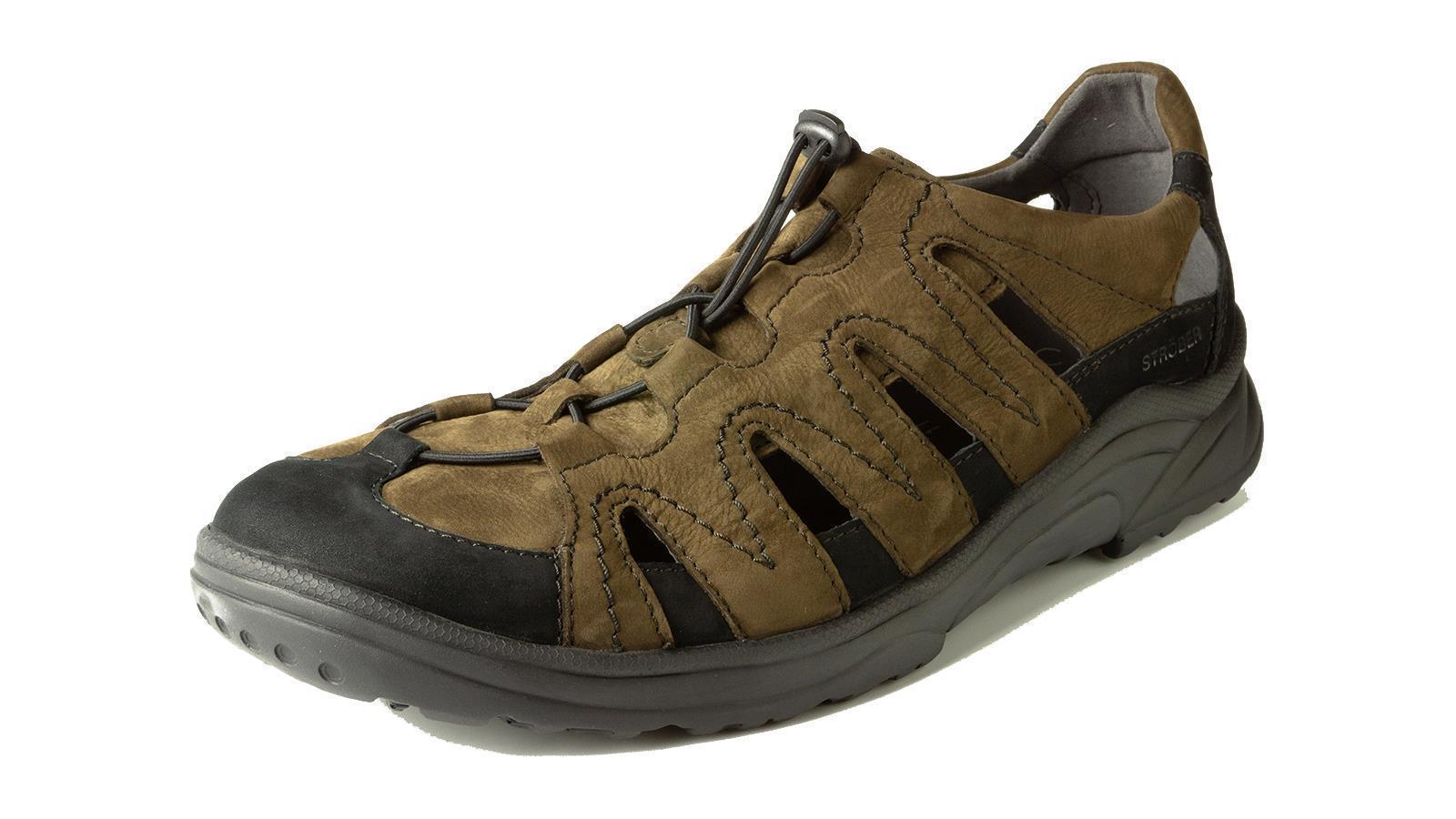 Der Schuh SEAN aus Nubuk in tartufo-schwarz, seitlich positioniert, zeigt seine edle Verarbeitung und den bequemen Schnitt.