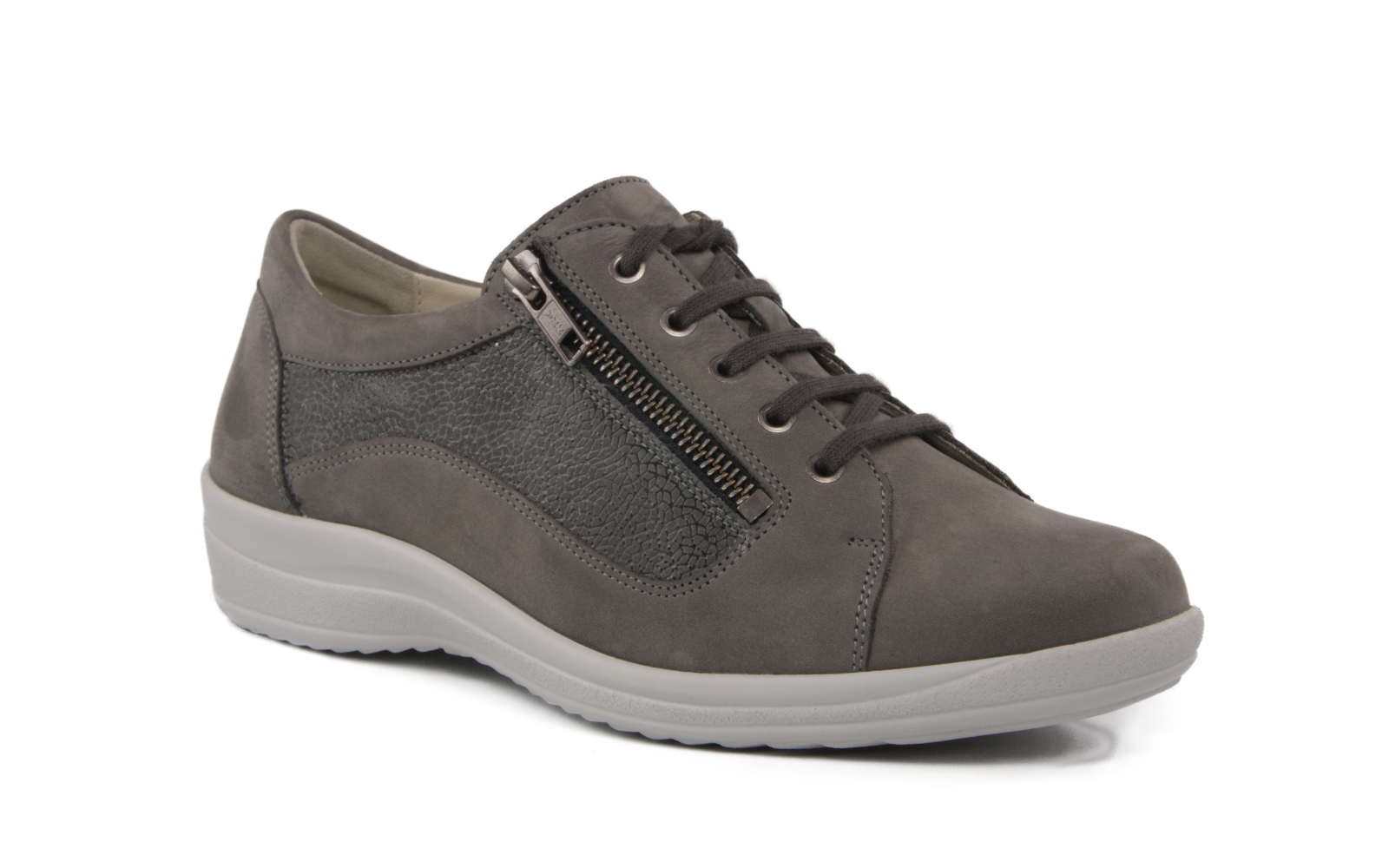 75058H_3+66_211_1.jpg MICHAELA, Nappa+LammVelourLeaf in grey, Schnürschuh, Sneaker, Grau, Zierreihe, Reißverschluss, Sneaker, Schuh, Grau, Schnürschuh, Reißverschluss, Sneaker, Zweifarbig, Reißverschluss, Unterlage, Grau, Sneaker, Schnürschuh, Grau, Gummisohle, Reißverschluss