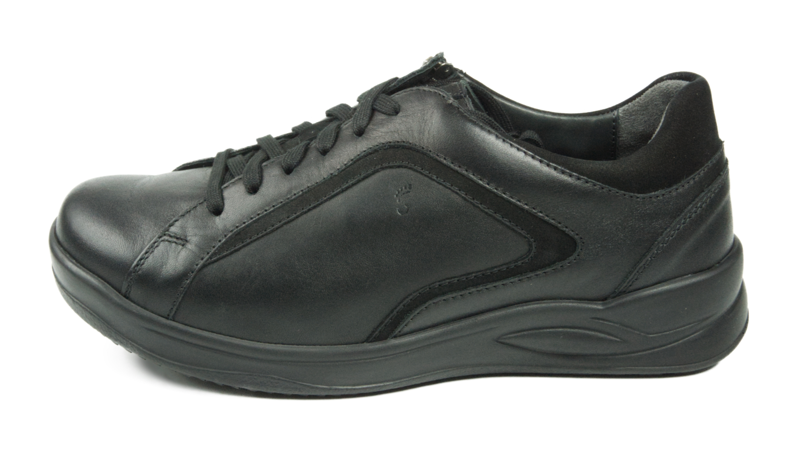 KAYA Nappa+Nubuk in schwarz, Schnürschuh, schwarzes Leder, Flache Sohle, Dicke Sohle