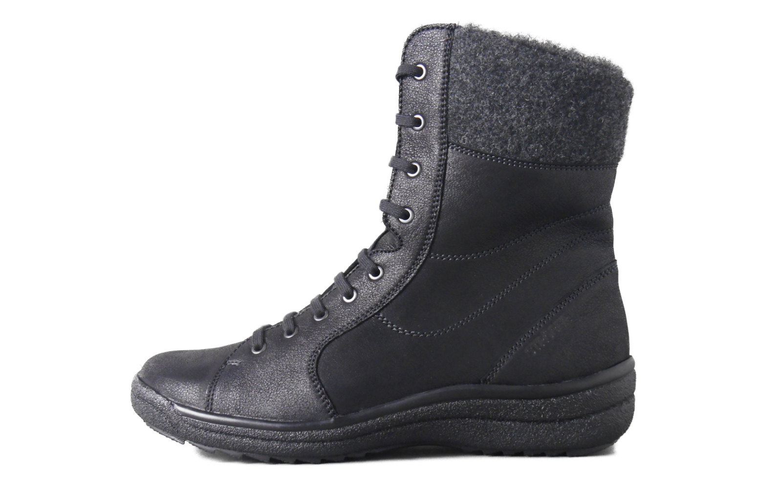 78081H_31+84_1.jpg Schwarzer Stiefel, Schnürstiefel, hoher Schaft, Filzkragen, dicke Sohle, Schwarzer Stiefel, Schnürstiefel, Hoher Schaft, Wollfilz-Schaft, Gummisohle, Winterstiefel, Schwarz, Schnürstiefel, Wollkragen, Gummisohle
