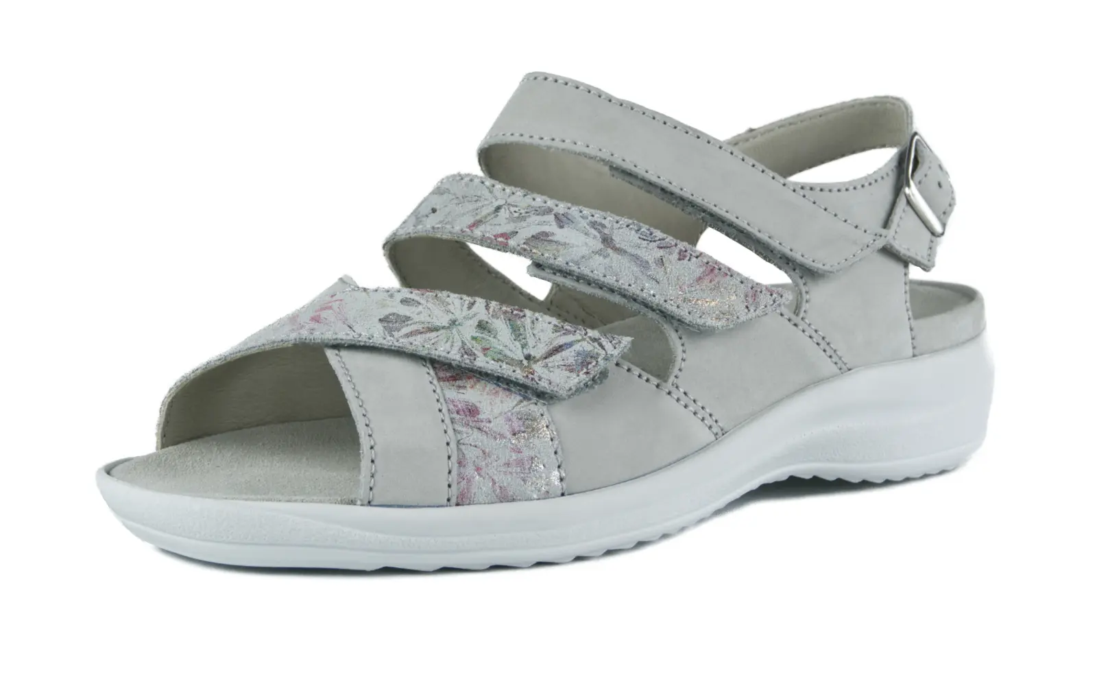 HEDWIG Nubuk+VelourFlower in lightgrey, seitliche Ansicht, elegant und komfortabel, ideal für den Alltag.
