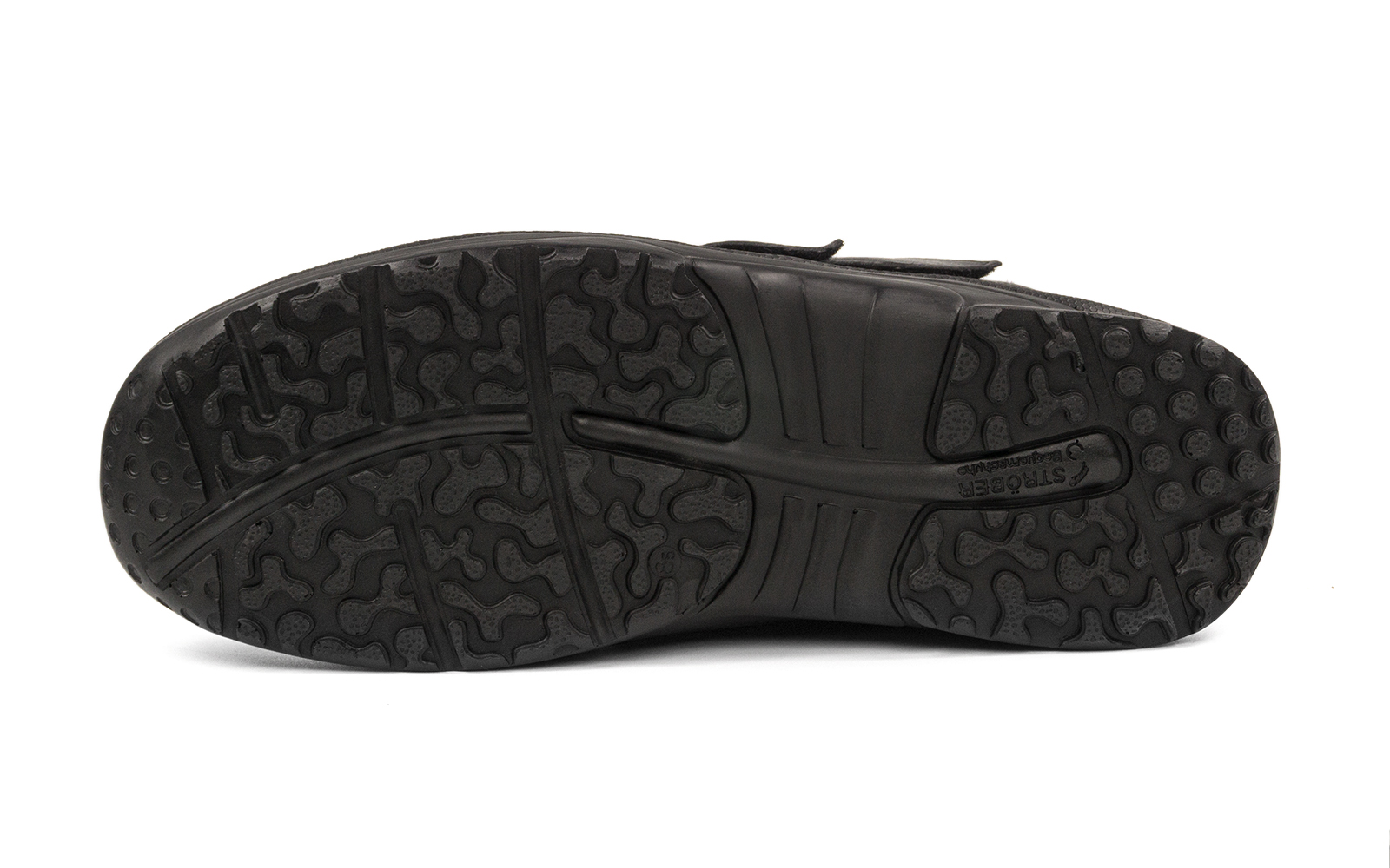 Schwarzer SALVO SoftCalf Schuh mit Lammfellfutter in Weite K, seitlich auf einem weißen Hintergrund präsentiert.