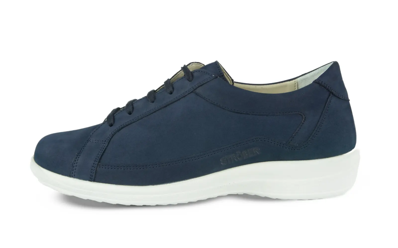 MARISSA Nubuk Schuhe in marine, seitliche Ansicht, elegant und bequem, ideal für den Alltag.