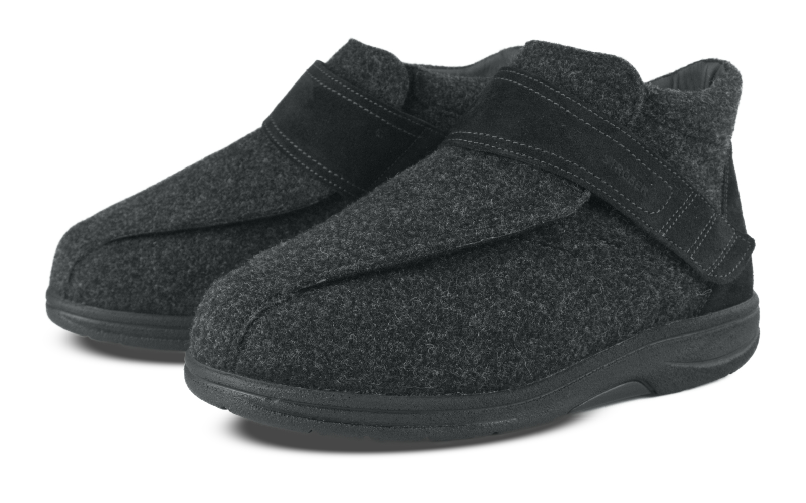 MERTEN Filz+Velour in anthrazit+schwarz, seitlich auf einem neutralen Hintergrund positioniert, zeigt elegantes Design und bequemen Komfort.