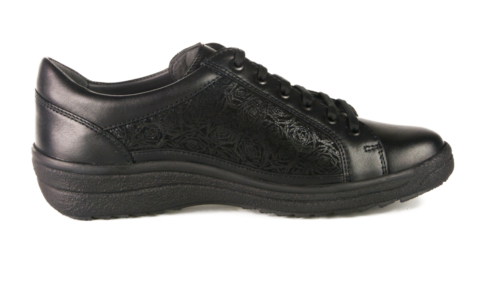 NINA Nappa LammVelourRose in schwarz, seitlich angeordnet, zeigt weiches Veloursleder und stilvolles Design.