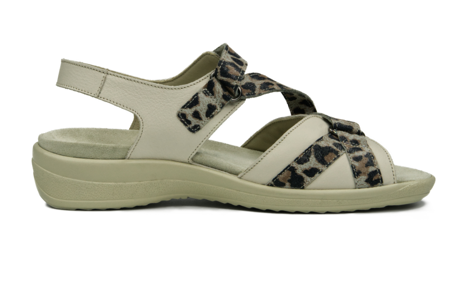HELGRIT NapSo+VJag in düne+brasil, Sandal, Leder, Lederimitat, Leopardenmuster, Sohle, Sandale, Sandalette, Sitzelement, Leder, Leoparden-Print, Sandale, Sandalette, Leder, Leopardendruck, Klettverschluss, Sandal, Sandale, Leopard, Leder, Beige