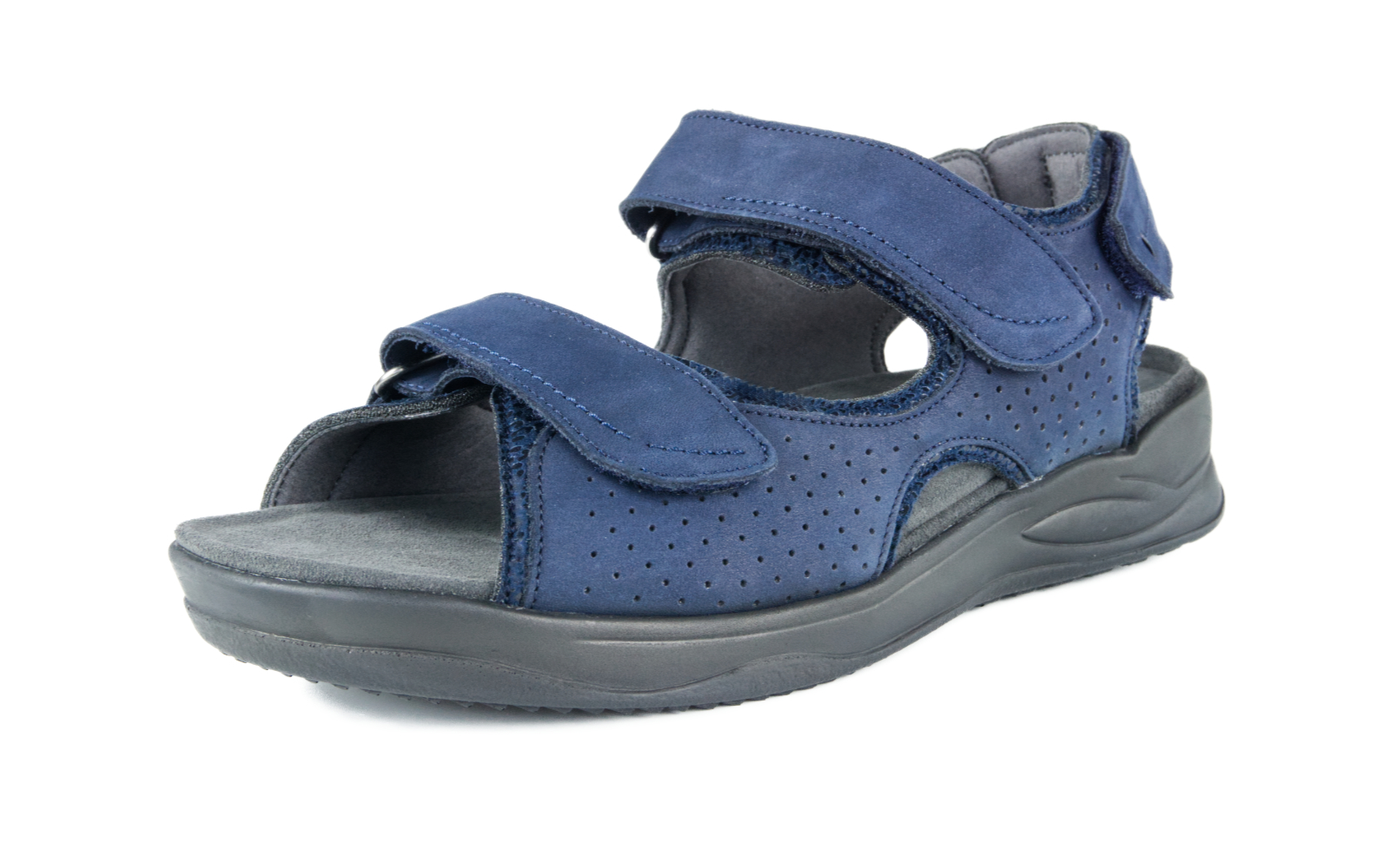 KATHARINA Nubuk+StretchLeopard in marine, Sandal, Sandale, Damen/Sport, Gehschuh, Perforiert, Sandale, Sandalette, Schuh, Sohle, Perforation, Sandale, Sandalette, Schnürsenkel?, Schuh?, Muster?, Sandal, Sommerschuh, Paar Schnallen, Perforiert, Graublau