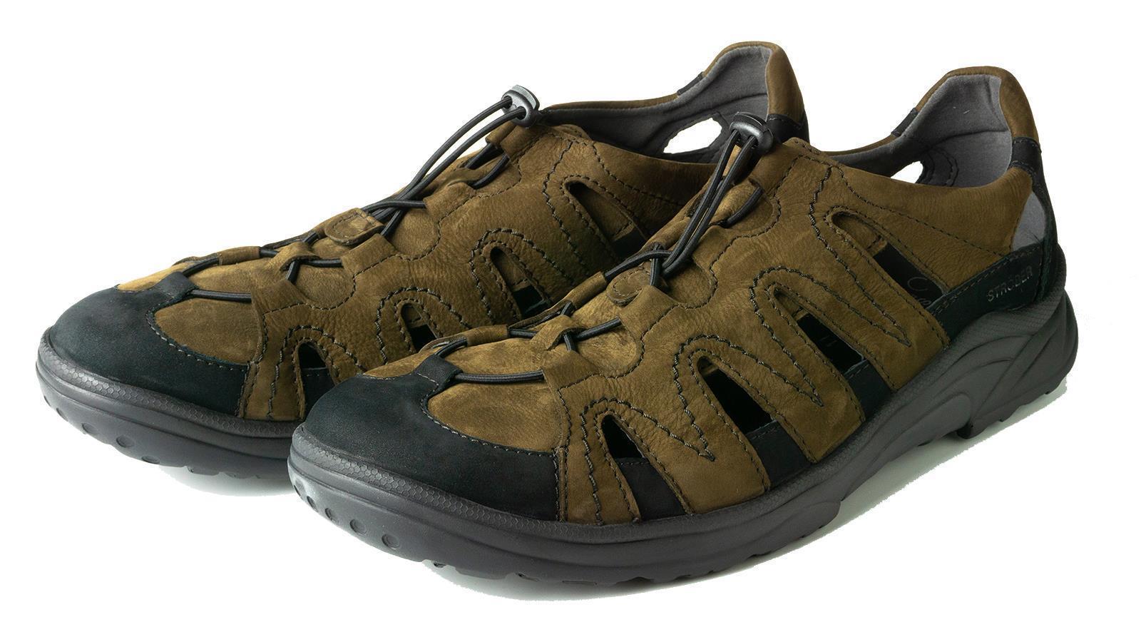 Der Schuh SEAN aus Nubuk in tartufo-schwarz präsentiert sich seitlich, mit eleganter Silhouette und dezentem Design.