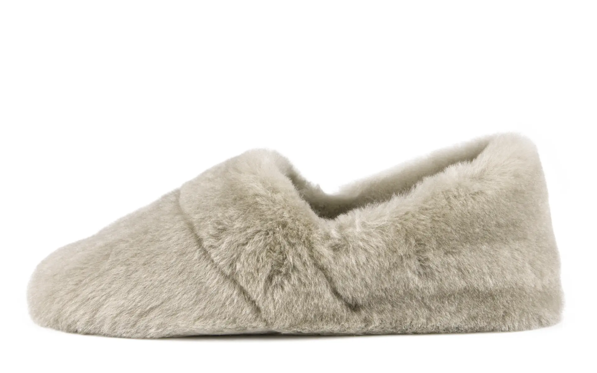 TESSA Lammfell Schuh in paloma Farbe, elegant auf weißem Hintergrund präsentiert, mit weich wirkendem Lammfell und stilvollem Design.
