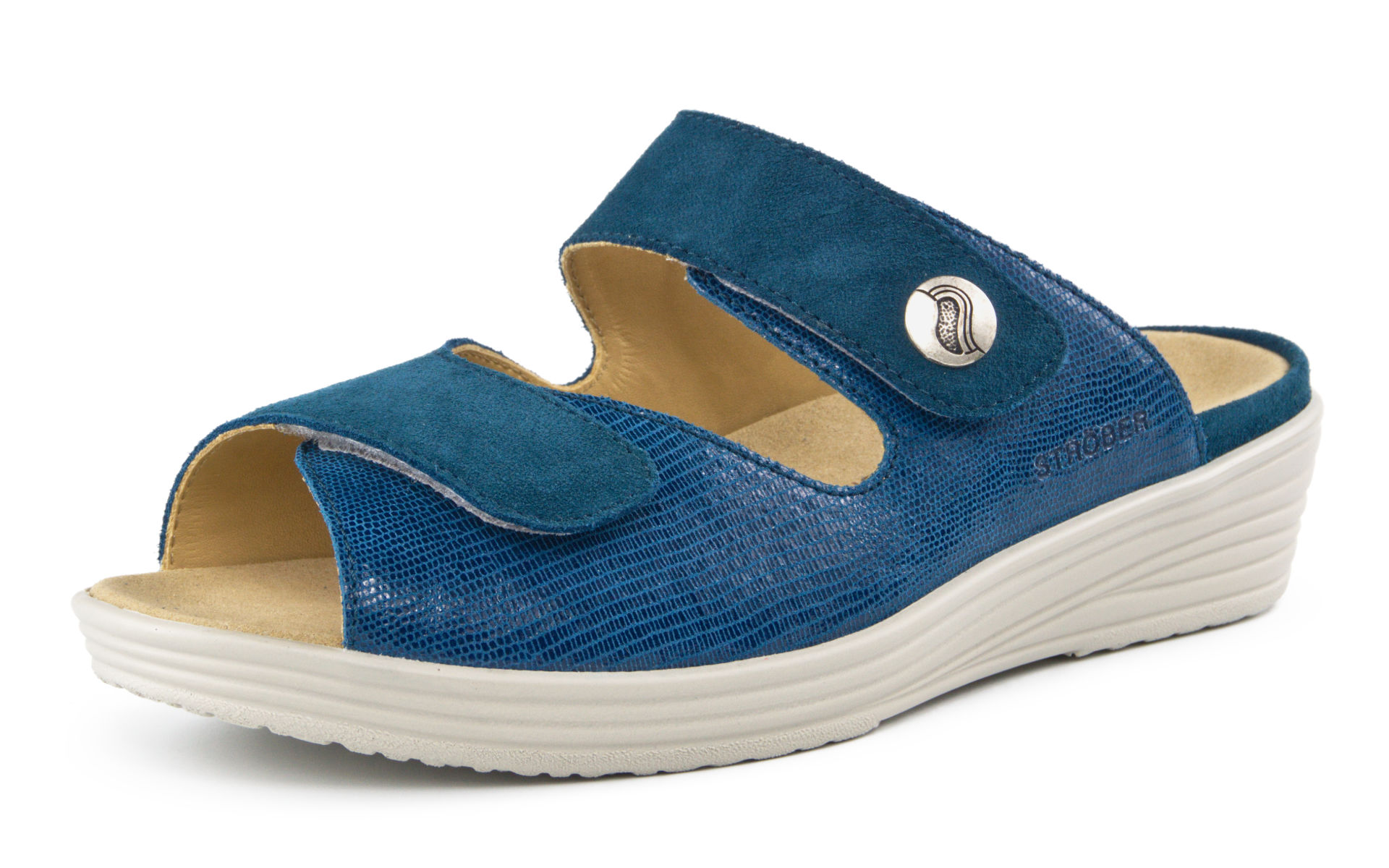 FELICITAS Velour+VelourReptil in türkisblau, mit schimmernder Oberfläche, elegant platziert auf einem hellen Untergrund.