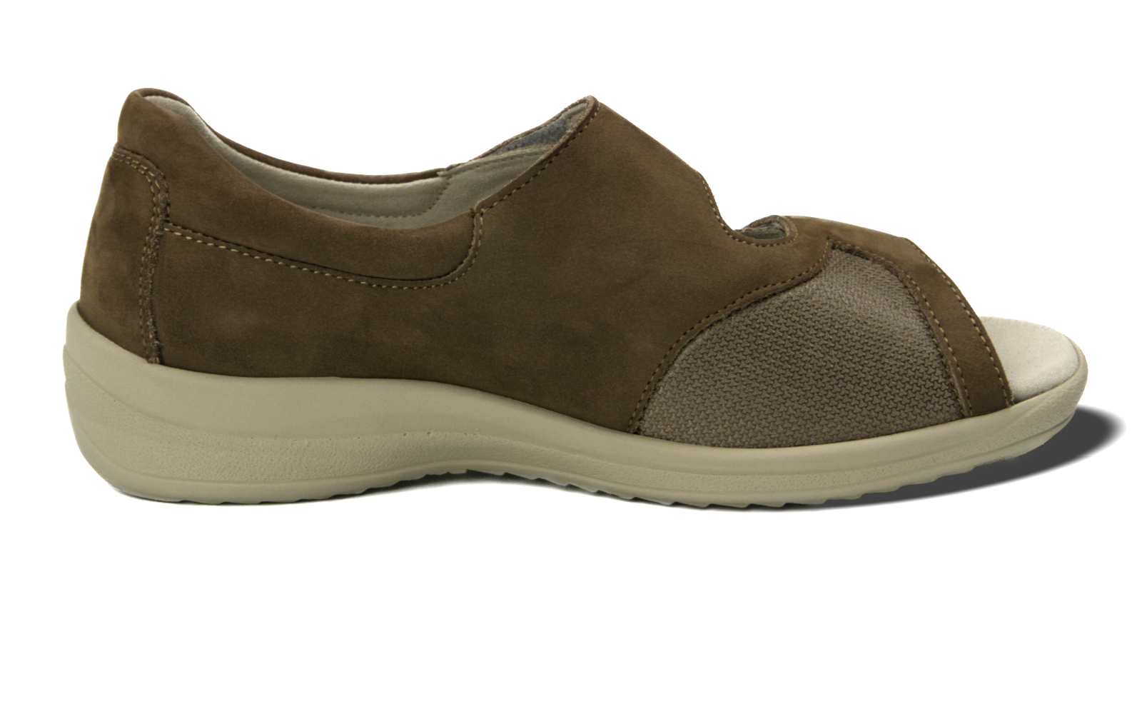 HANKA Nubuk+StretchTetra in fels, slipper, braun, offen-zeh, Wildleder, Mesh