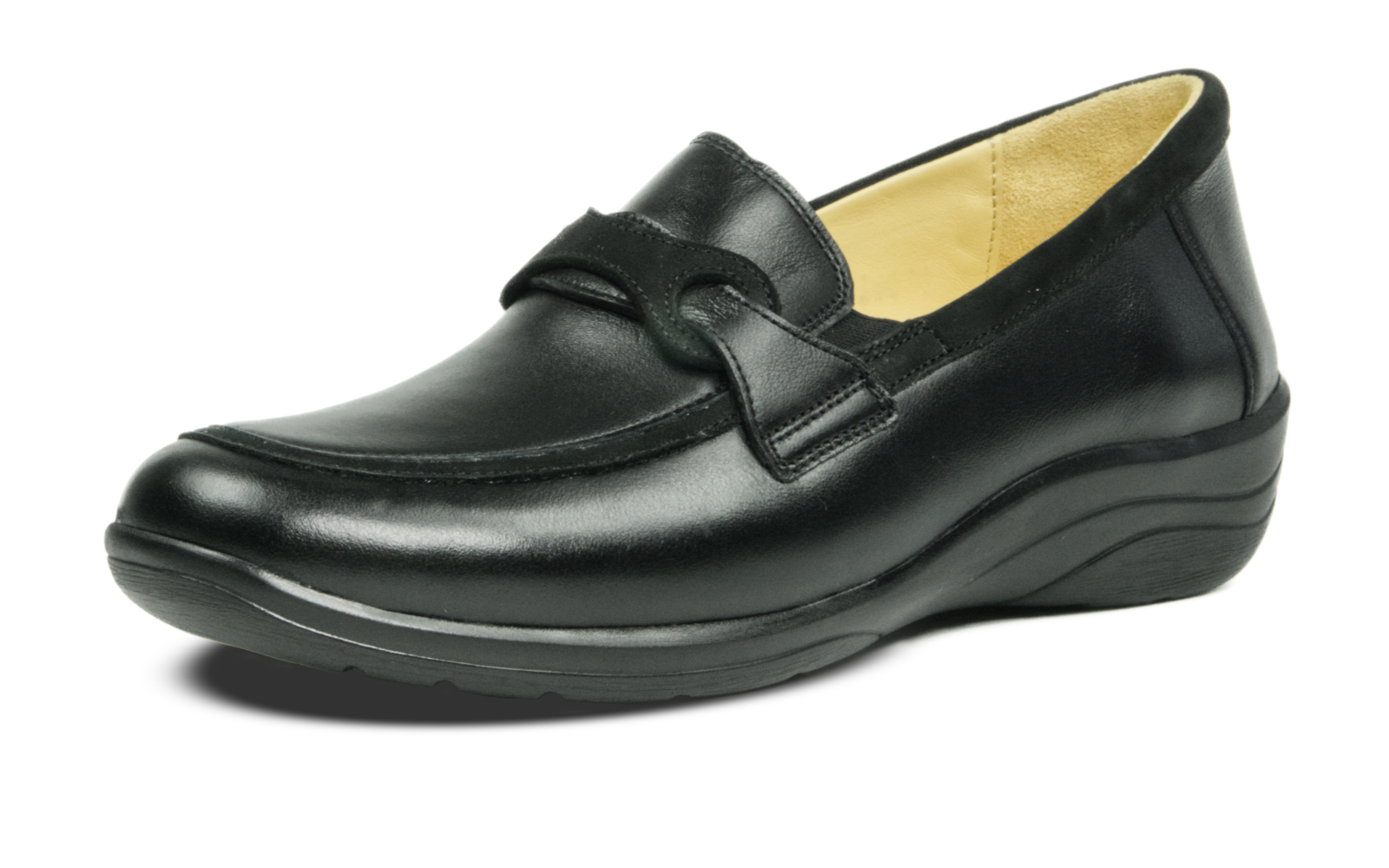 Der Schuh LARA Nappa+Nubuk in schwarz ist seitlich positioniert, mit elegantem Design und weichem Material. Ideal für stilvolle Anlässe.