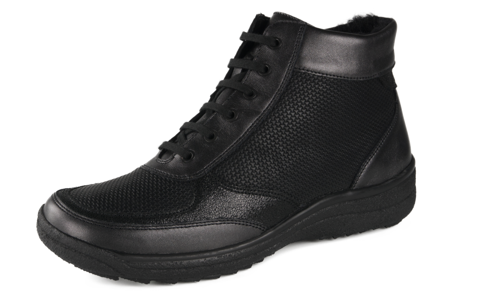 NICOLE LammPerlato+StretchTetra in anthrazit+schwarz, Schwarzer Stiefel, Schnürstiefel, Knöchelhoch, Strukturmuster, Kunstfellfutter, Stiefelette, Schwarz, Schnürung, Strukturmuster, Warmfutter