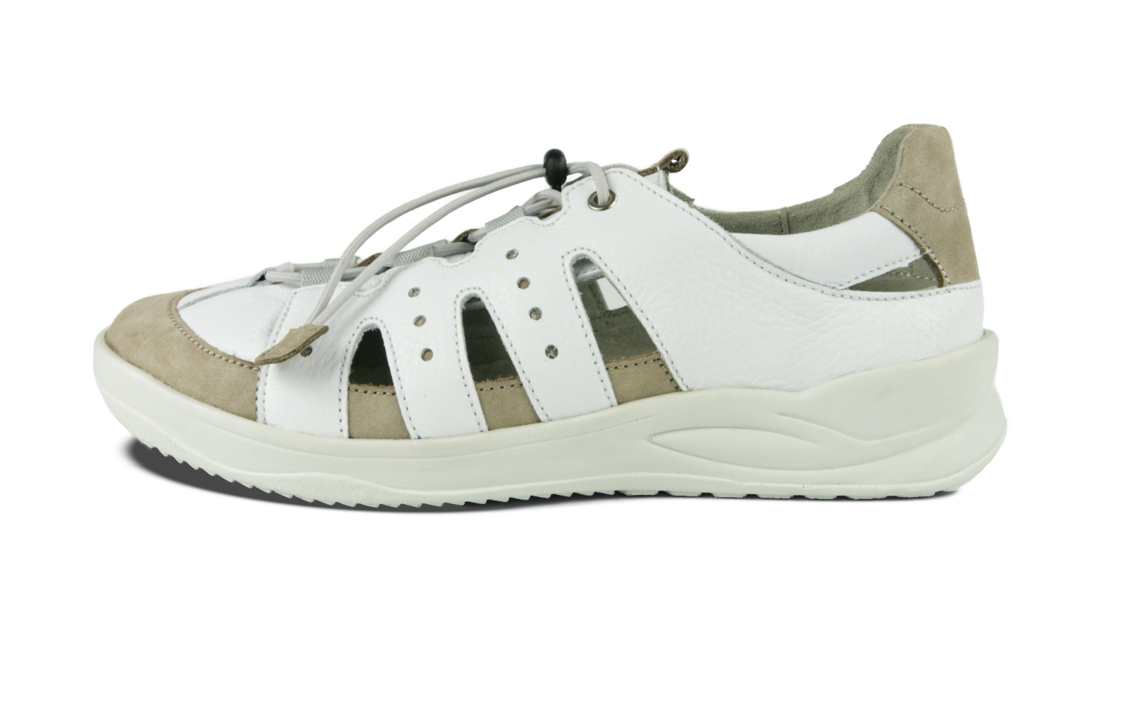 KLARISSA NappaZacht+NubukPerlato in wit+steen, Bekleidung, Schuhwerk, Schuh, Sneaker