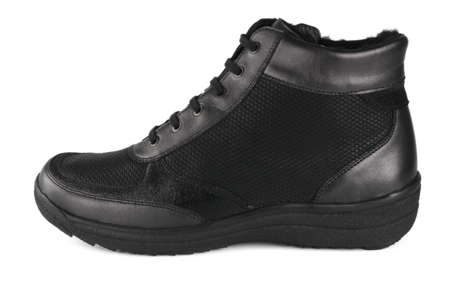 NICOLE LammPerlato+StretchTetra in anthrazit+schwarz, Schnürstiefelette, Schwarz, Leder, Strukturierte Einsätze, Profilsohle, Stiefelette, Schwarz, Schnürschuh, Strukturstoff, Warmfutter, Stiefelette, Schwarz, Schnürung, Strukturgewebe, Hoher Schaft