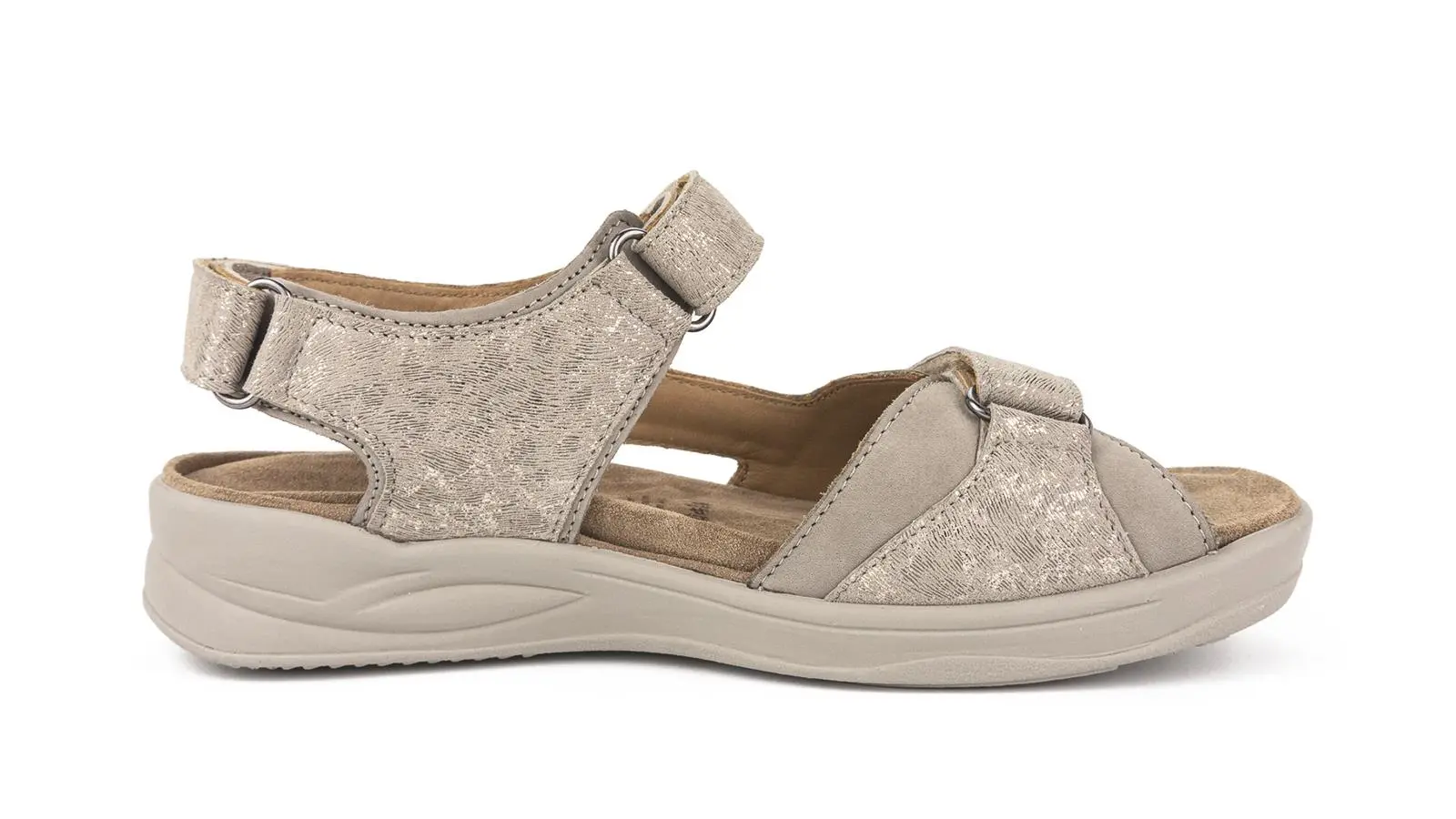 Elegante KASSANDRA Schuhe aus LammVelour in Sand und Kiesel, seitlich dargestellt, mit weicher Oberfläche und modischem Design.
