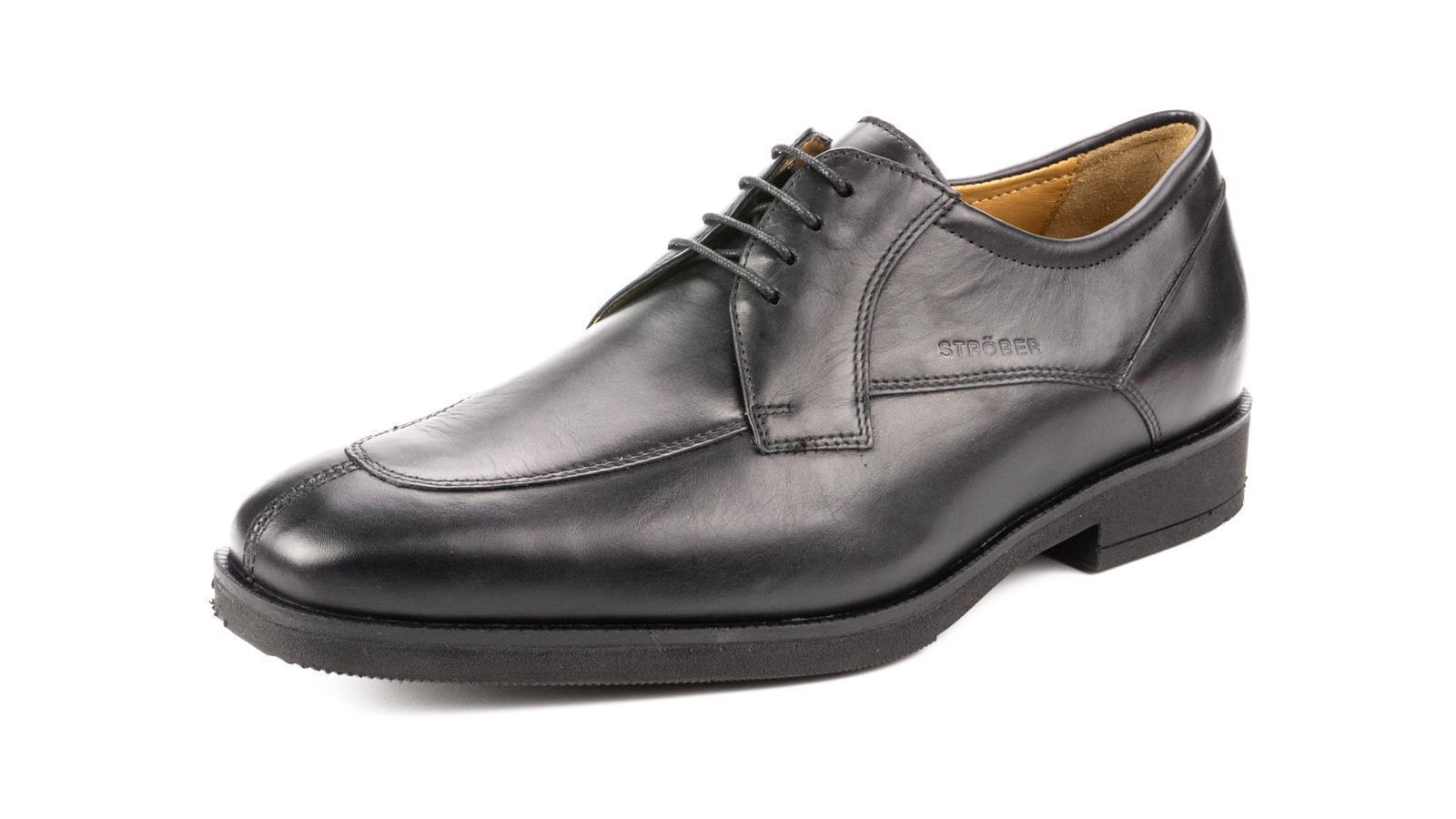 Elegante schwarze BusinessNappa-Schuhe namens FELIPE, seitlich auf einem hellen Untergrund präsentiert.