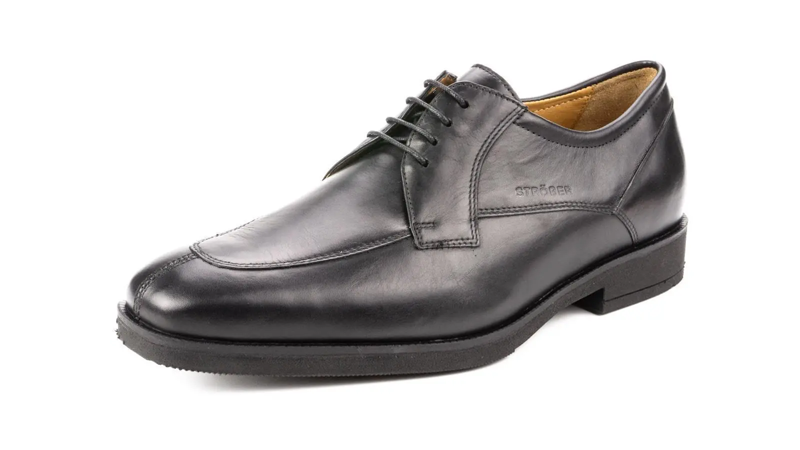 Elegante schwarze BusinessNappa-Schuhe namens FELIPE, seitlich auf einem hellen Untergrund präsentiert.