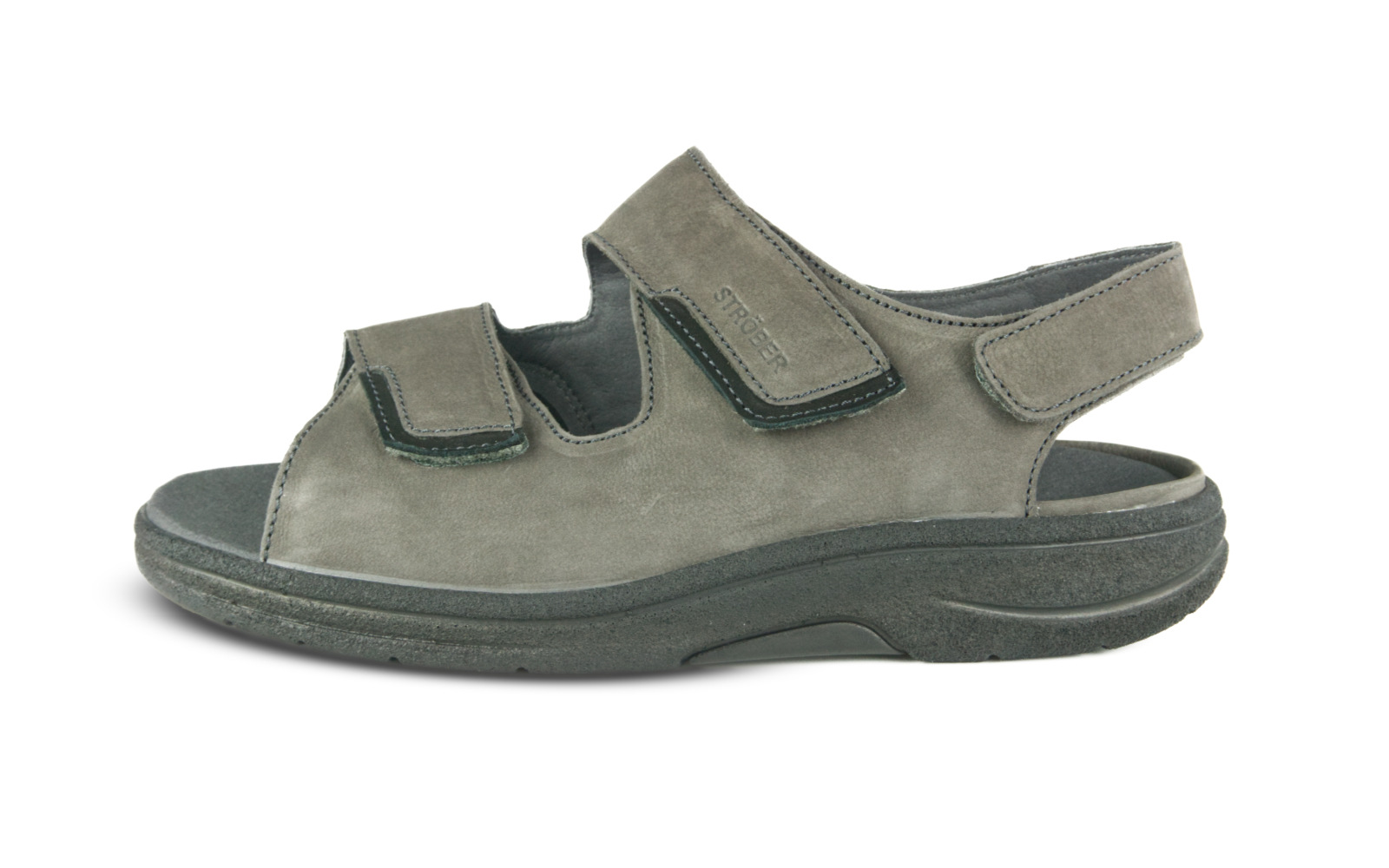 MONDO Nubuk+StretchVelour Schuh in granit, seitliche Ansicht, auf hellem Hintergrund platziert, betont die hochwertige Verarbeitung und den modernen Stil.