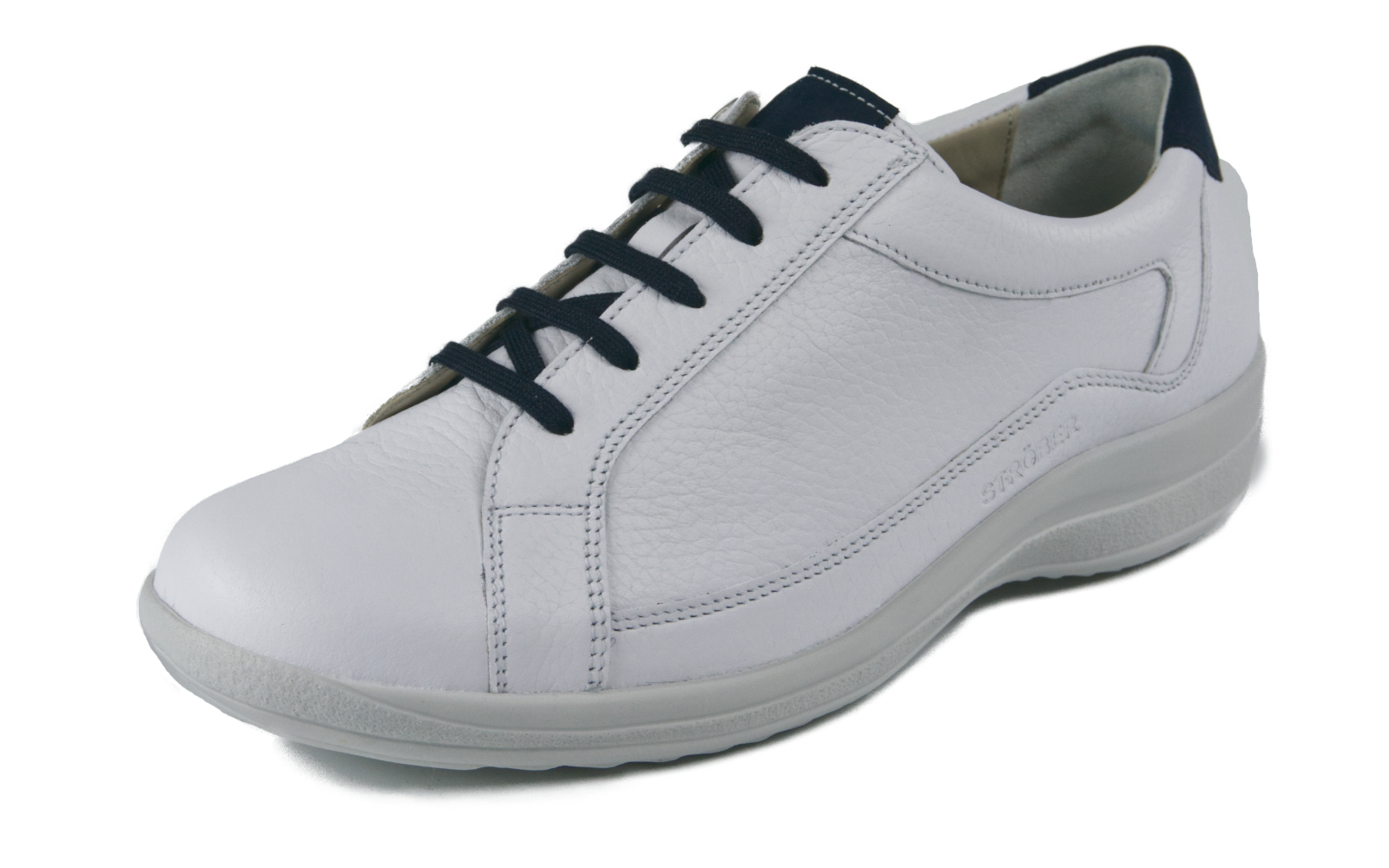 Weiß-marinefarbener MARISSA NappaSoft+Nubuk Schuh, elegant und vielseitig, auf neutralem Hintergrund präsentiert.