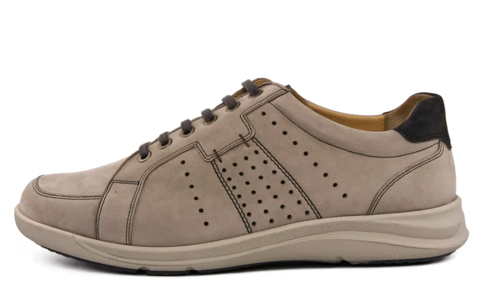 PASCAL Nubuk Schuhe in kiesel und schieferfarben, seitlich positioniert auf einem hellen Untergrund, mit strukturiertem Obermaterial.