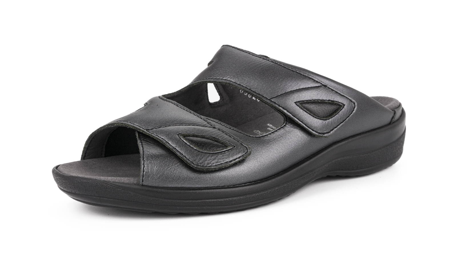 Schwarze HEDI Schuhe aus Perlato und StretchNappa, elegant auf einem neutralen Hintergrund präsentiert.