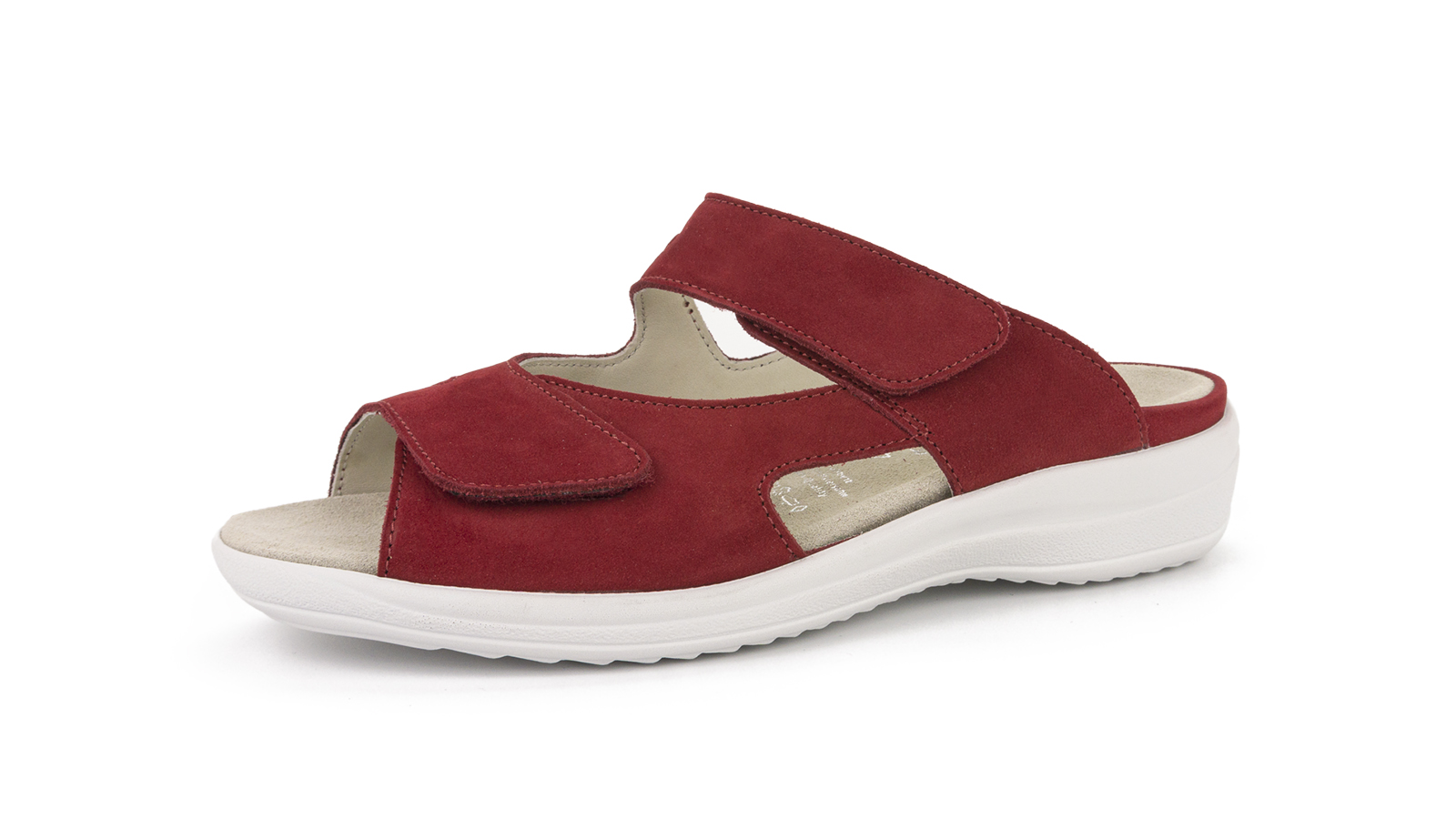 Rote Nubuk-Schuhe HANNA stehen auf einem hellen Untergrund, elegant und stilvoll präsentiert.