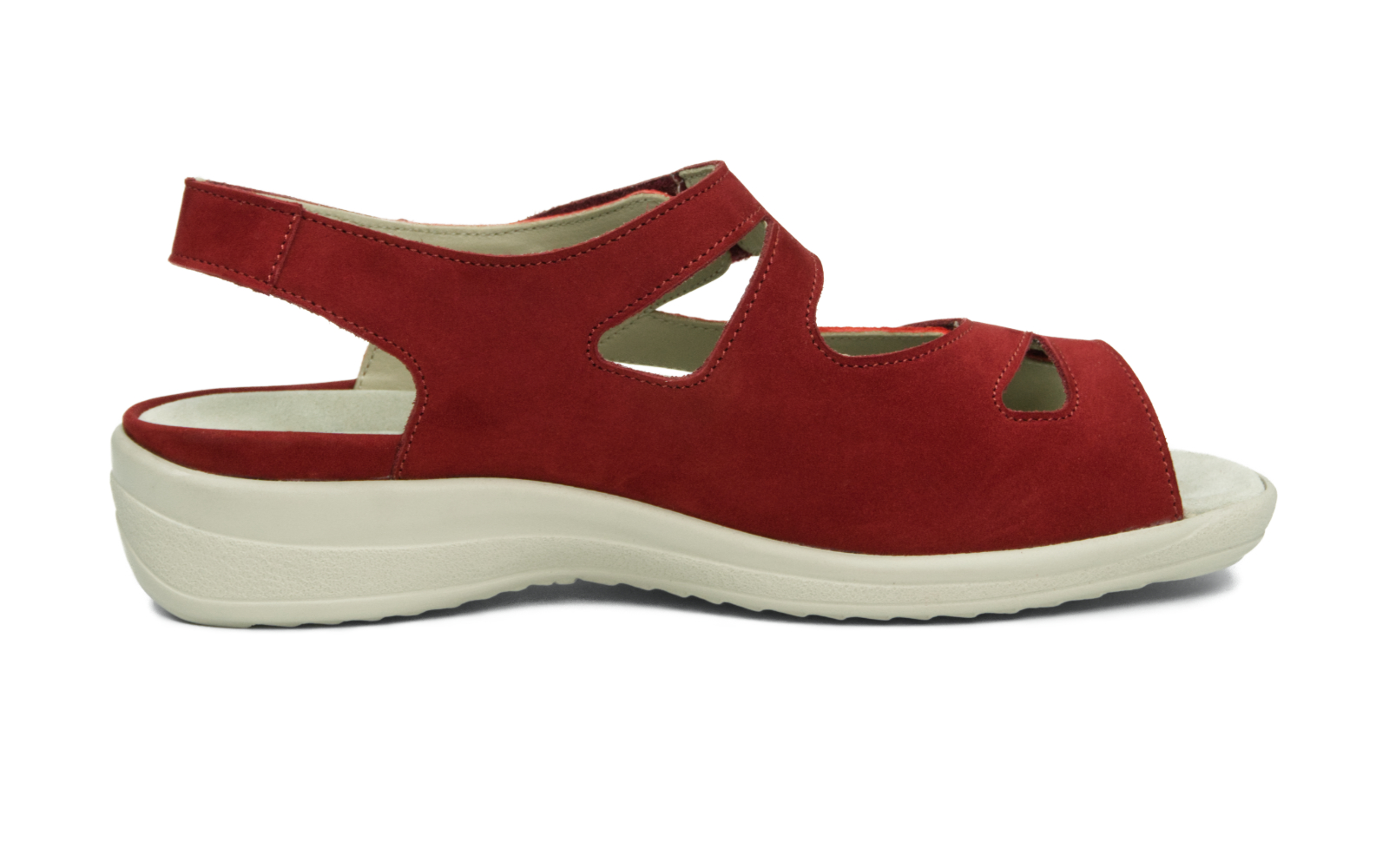 HOLLY Nubuk+VeloursFlower in rot HOLLY Nubuk+VeloursFlower in rot, Sandale, Rot, Sohlen, Schnallen, Cut-Out