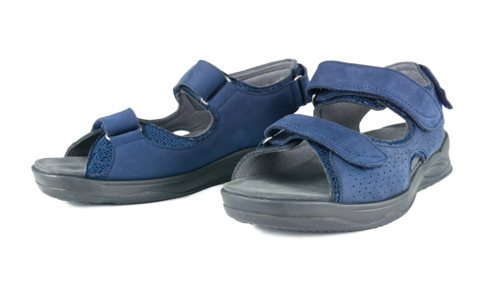 KATHARINA Nubuk+StretchLeopard in marine, Sandalen, Sandaletten, Damen, blau, Sohlen, Sandalen, Kinder, Blau, Leder, Schnürung, Sandalen, Blau, Sandaletten, Sohlentyp:Gummi, Gepolsterte Sohlen, Sandalen, Sandaletten, Sohle, blau, Leder