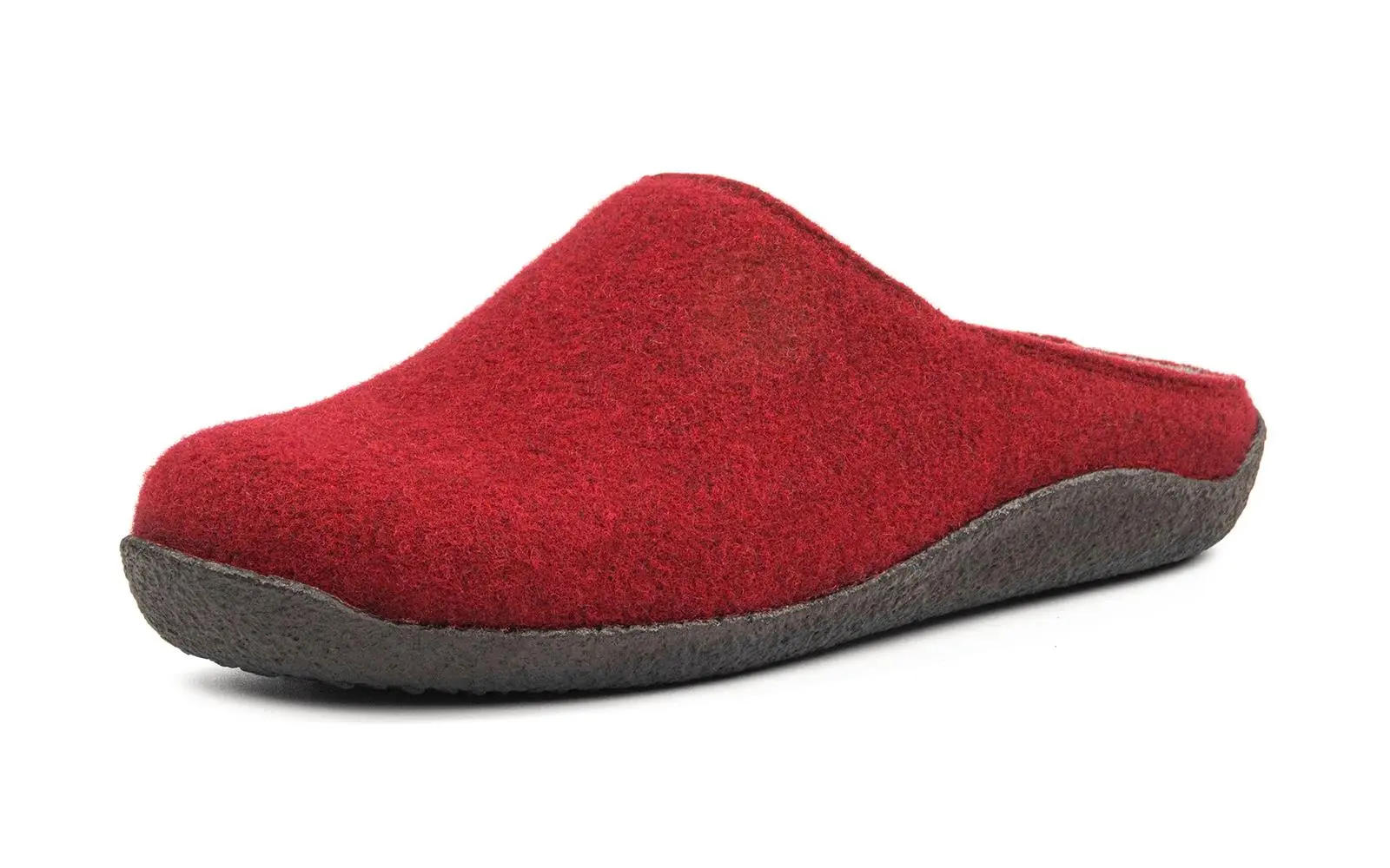 Der Schuh VERENA Filz in vino ist elegant in der Mitte des Bildes platziert, mit einem weichen Filz und einer modischen Form.