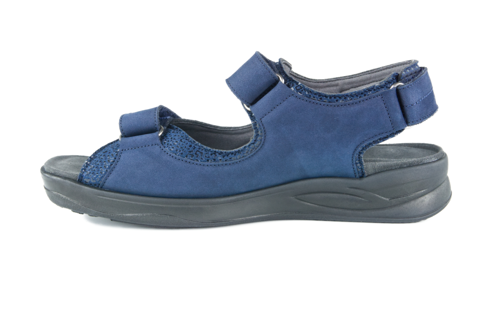 KATHARINA Nubuk+StretchLeopard in marine, Sandal, Sandale, Outdoor, Schaft, Riemen, Sandalen, Sandaletten, blau, Sohle, Schnellverschluss, Sandale, Sandalette, Blau, Klettverschluss, Gummisohle, Sandalen, Klettverschluss, Sandaletten, Sohle, Riemen