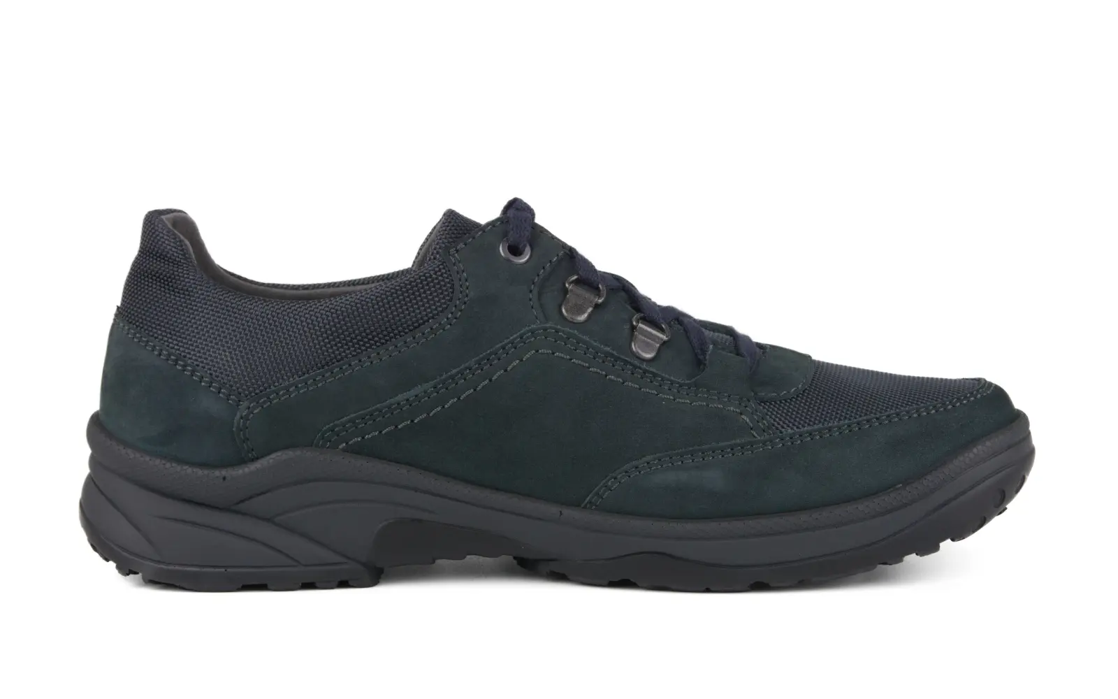 Der SAEL TEX Nubuk+Mesh Schuh in den Farben Midnight und Asphalt, seitlich positioniert auf einem neutralen Hintergrund.