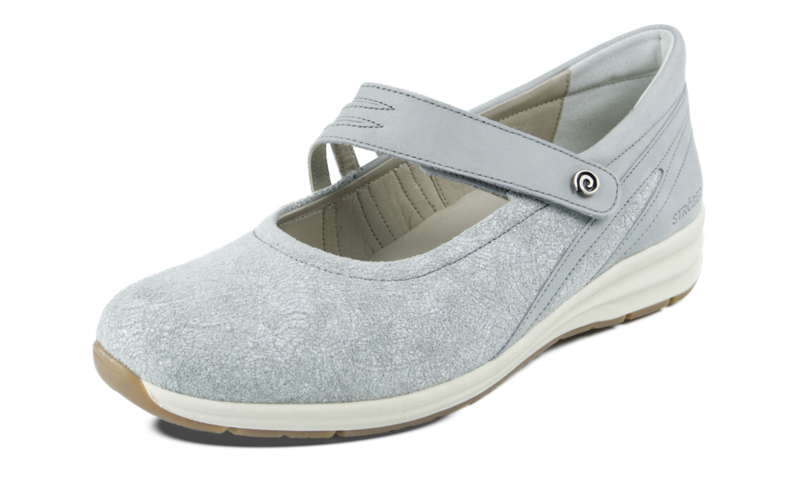 CORINNE Nubuk+Velour in lightgrey, seitliche Ansicht auf hellem Hintergrund, elegant und bequem designt.