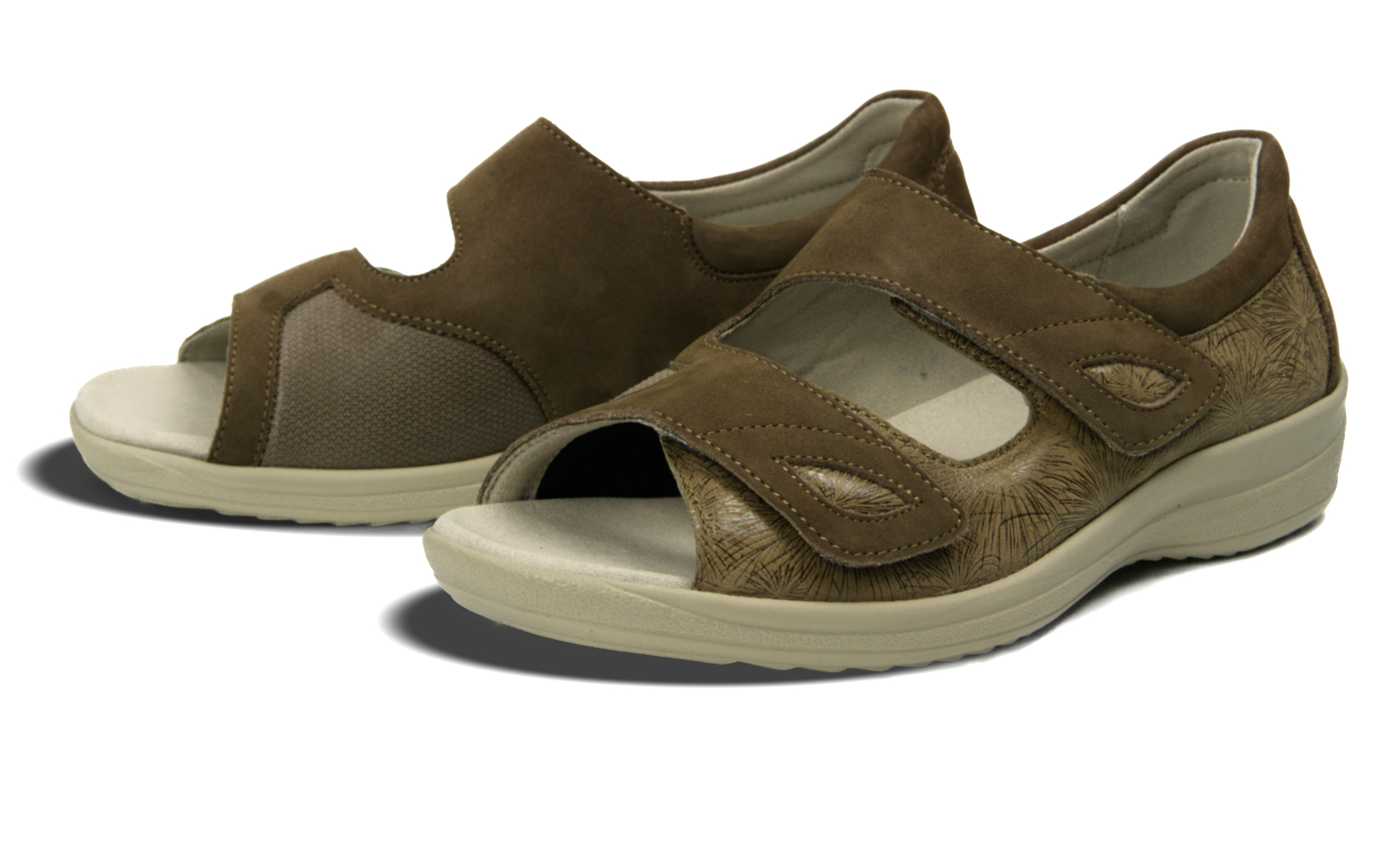 HANKA Nubuk+StretchTetra in fels, Sandalen, Braun, Schnalle, Weichsohle, Lederoptik