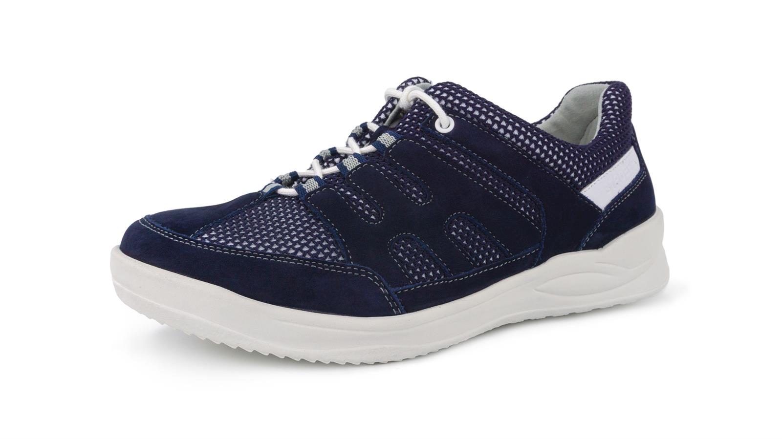 KOSIMA Schuhe aus Nubuk-Mesh in marine, seitliche Ansicht auf weißem Hintergrund. Bequeme und stilvolle Sneakers für den Alltag.